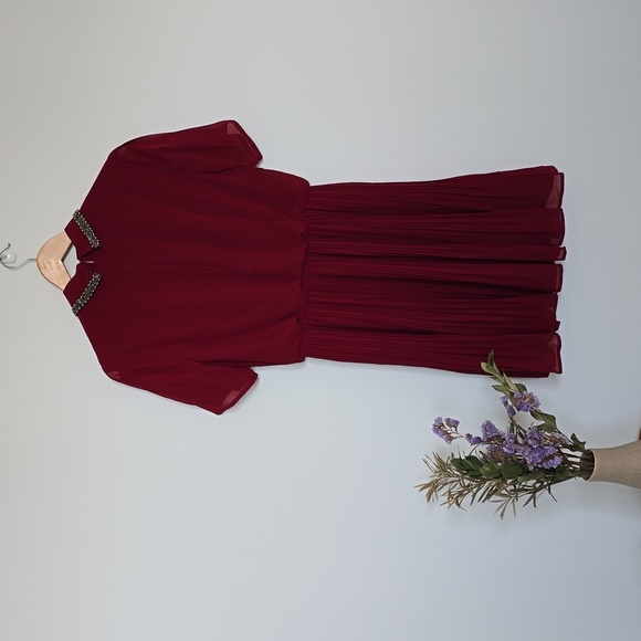 Andrew Marc New York Maroon Dress with Jeweled Collar - Picture 3 of 6